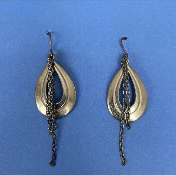 Gold Drop Earrings With Chain Accent - Picture 2 of 3
